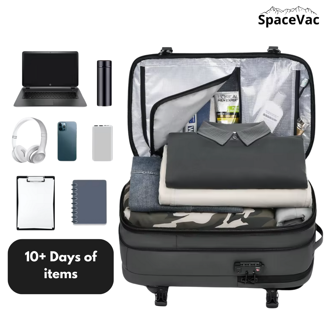 Men's Smart Travel Backpack with Vacuum Compression & Laptop Compartment