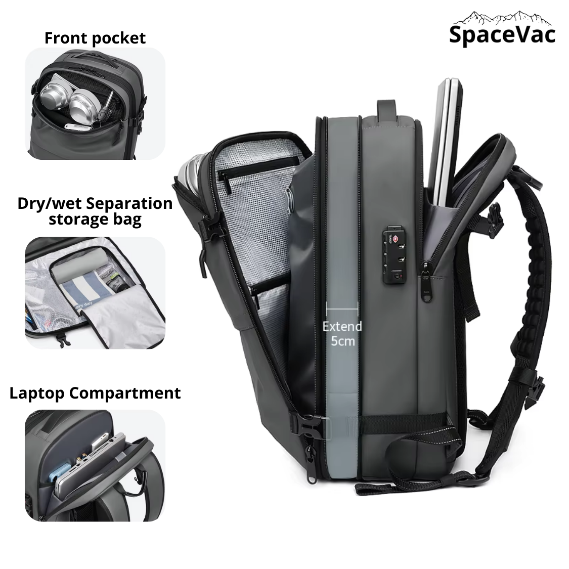 Men's Smart Travel Backpack with Vacuum Compression & Laptop Compartment